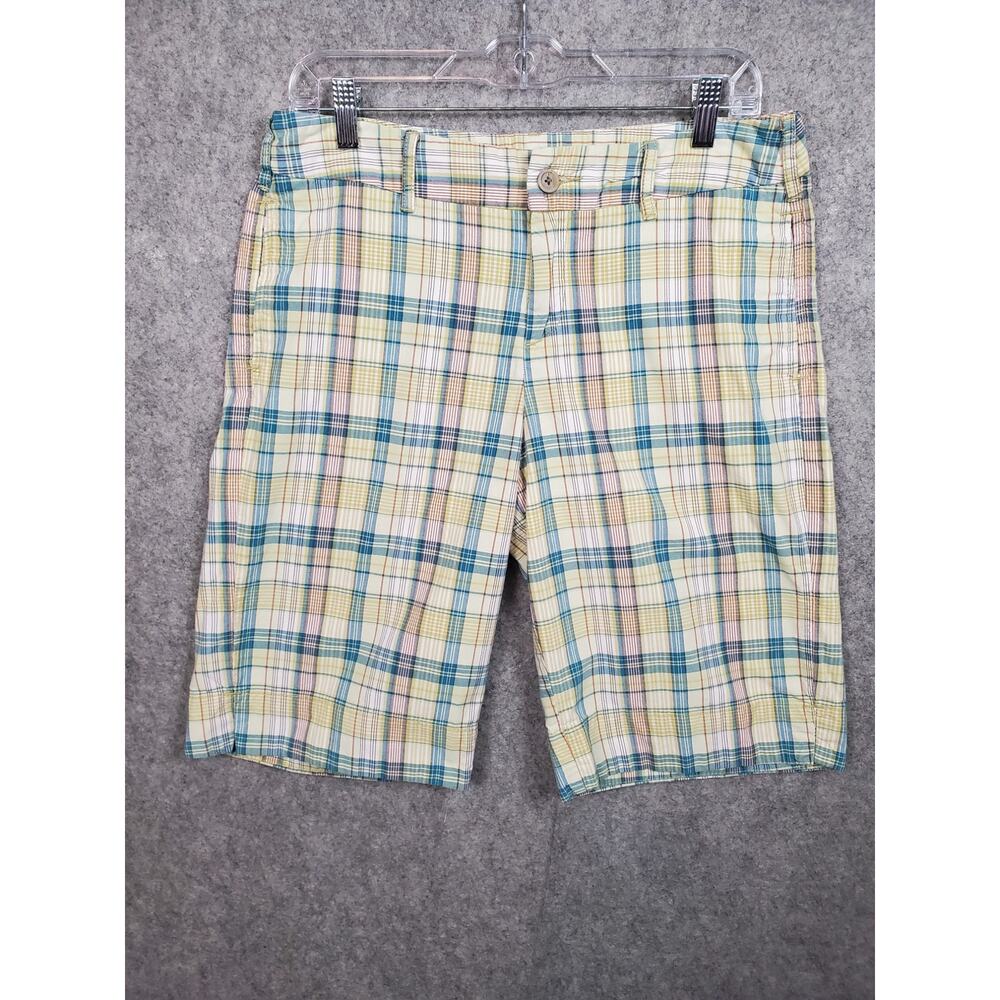 Women's Merona Size 10 Green & Yellow Plaid Bermuda Shorts